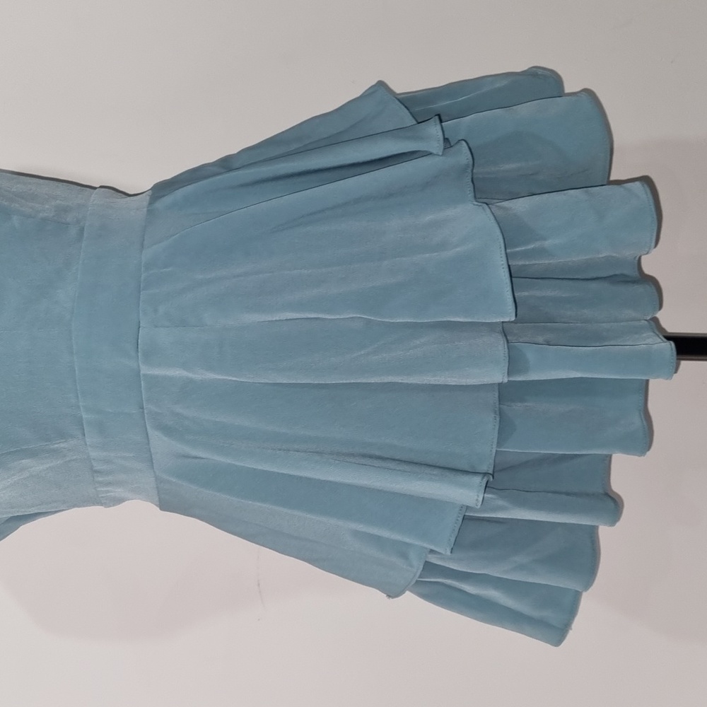 Ajoy, teal playsuit, layered ruffles, tie waist, high neck, back zip, size 12 - Picture 3 of 10